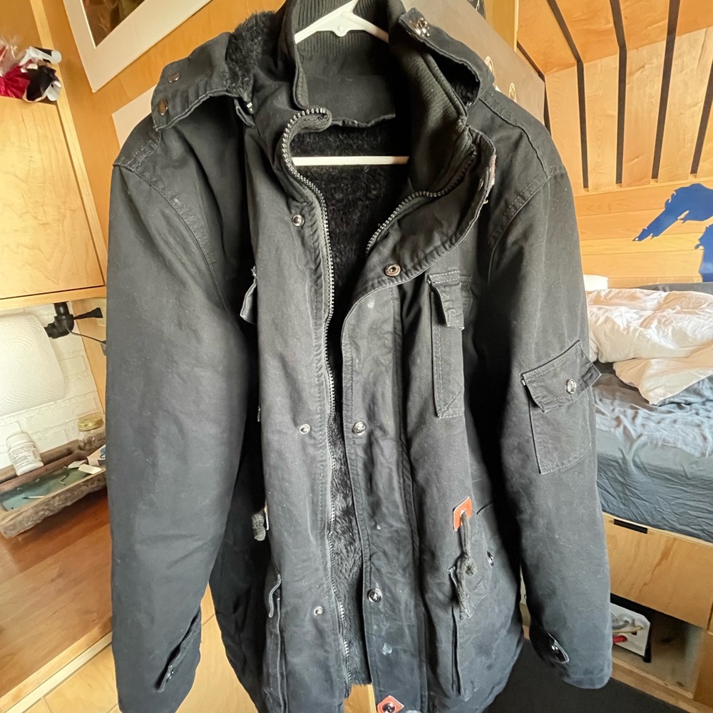 Black cotton fleece lined jacket